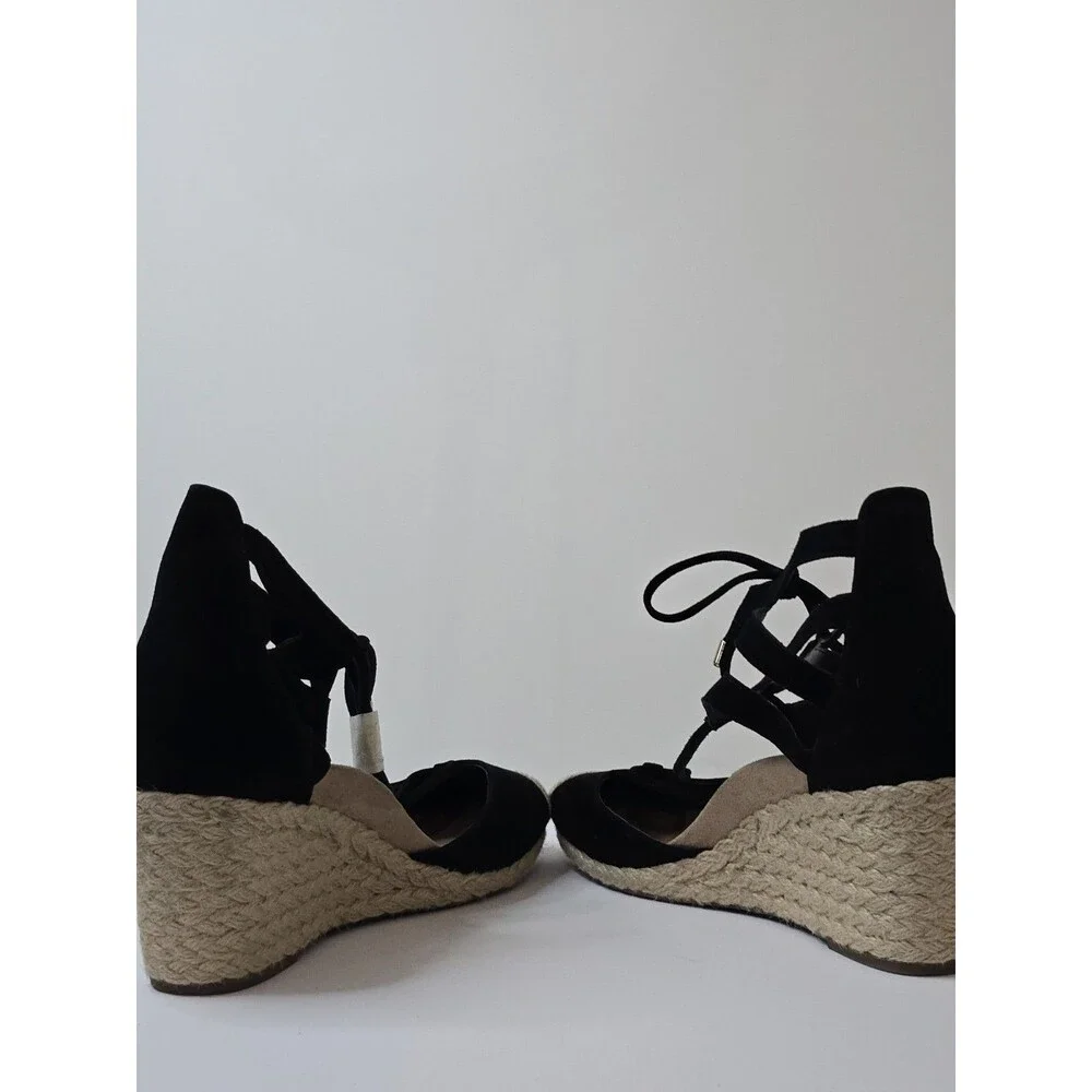 Vionic Calypso Espadrille Wedge Sandals Black Suede Lace Up Women's Size 11